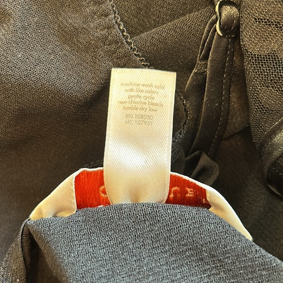 Cacique Black Sheer Lace Lingerie Nighty Woman 18/20 Bow Front Lettuce Hem Slip - Picture 10 of 12